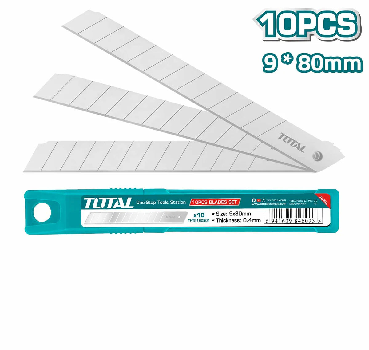 Total 10-Piece 9mm SK5 High-Carbon Steel Snap-Off Utility Knife Blades | THT5190901 Total